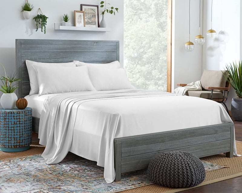 Stylinen 100% Organic Eucalyptus Bed Sheets Queen Size 4 Piece Set, Tencel Lyocell, Silky Soft & Smooth, Breathable, 16 Inch Deep Pockets, 1 Fitted, 1 Flat, 2 Pillowcases (Queen, White) - Image 1